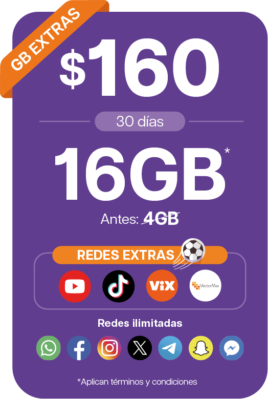 paquete 160 pesos 16gb